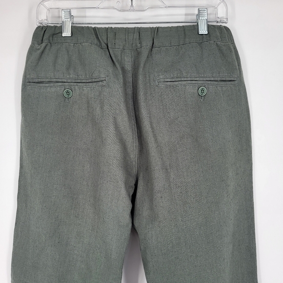 Good Life Essential Linen Pants Chino Stretch Drawstring Olive Green Small - Picture 5 of 8